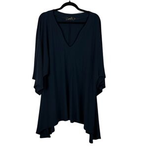 Sympli Grand Classic Long Sleeve V Neck Asymmetrical Tunic Top Size 20 Deep Blue